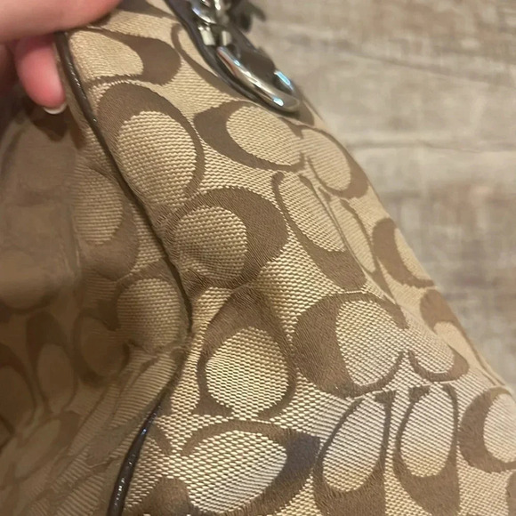 Coach - Signature Stripe Nancy Satchel Handbag 28505 - Khaki Brown Mahogany - Picture 13 of 15